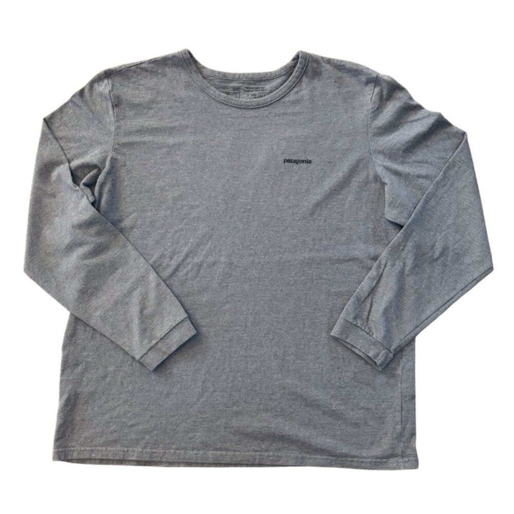 Patagonia P-6 Logo Responsibili-Tee Long Sleeve T Shirt Grey Women's Size XL